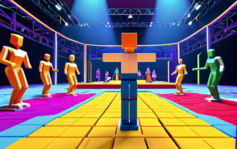 메타버스 플랫폼별 부동산 투자 비교 - The Sandbox - Creative Playground** "A vibrant, colorful scene inside The Sandbox metaverse. Blocky...